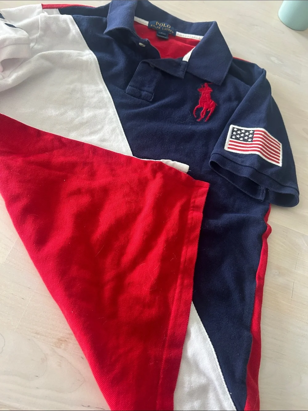 Polo by Ralph Lauren Boys Navy, White & Red Diagonal Colorblock Polo